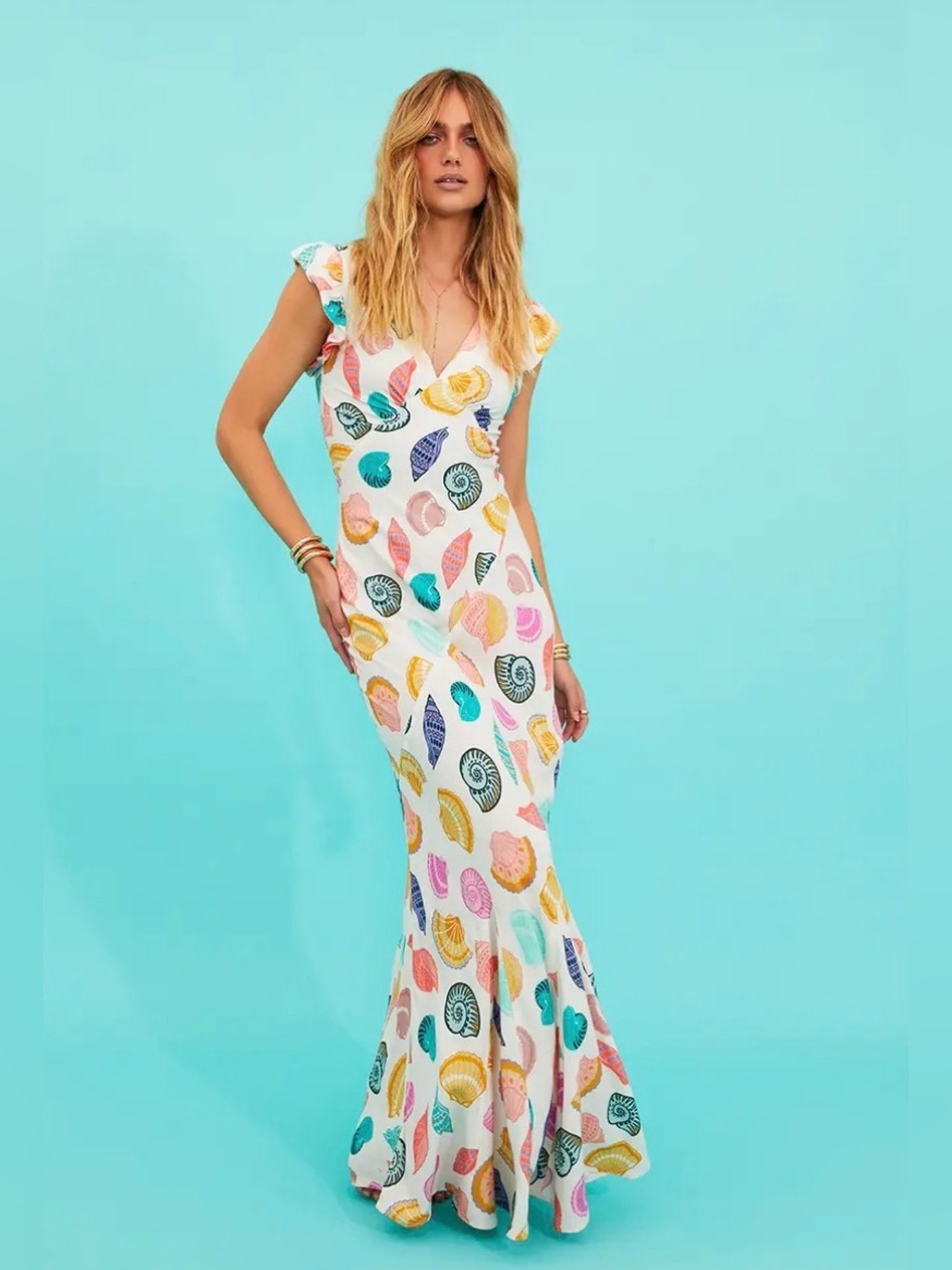 No Brand Seashell Beach Siren Maxi Dress Size Small